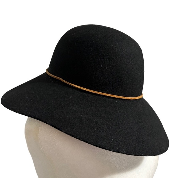 Phenix Women's Floppy Hat Black Wool Wide Brim Leather Cord Round Crown - Picture 2 of 5